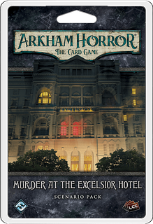 Portada juego de mesa Arkham Horror: El Juego de Cartas – Asesinato en el Hotel Excelsior: Pack de Escenario